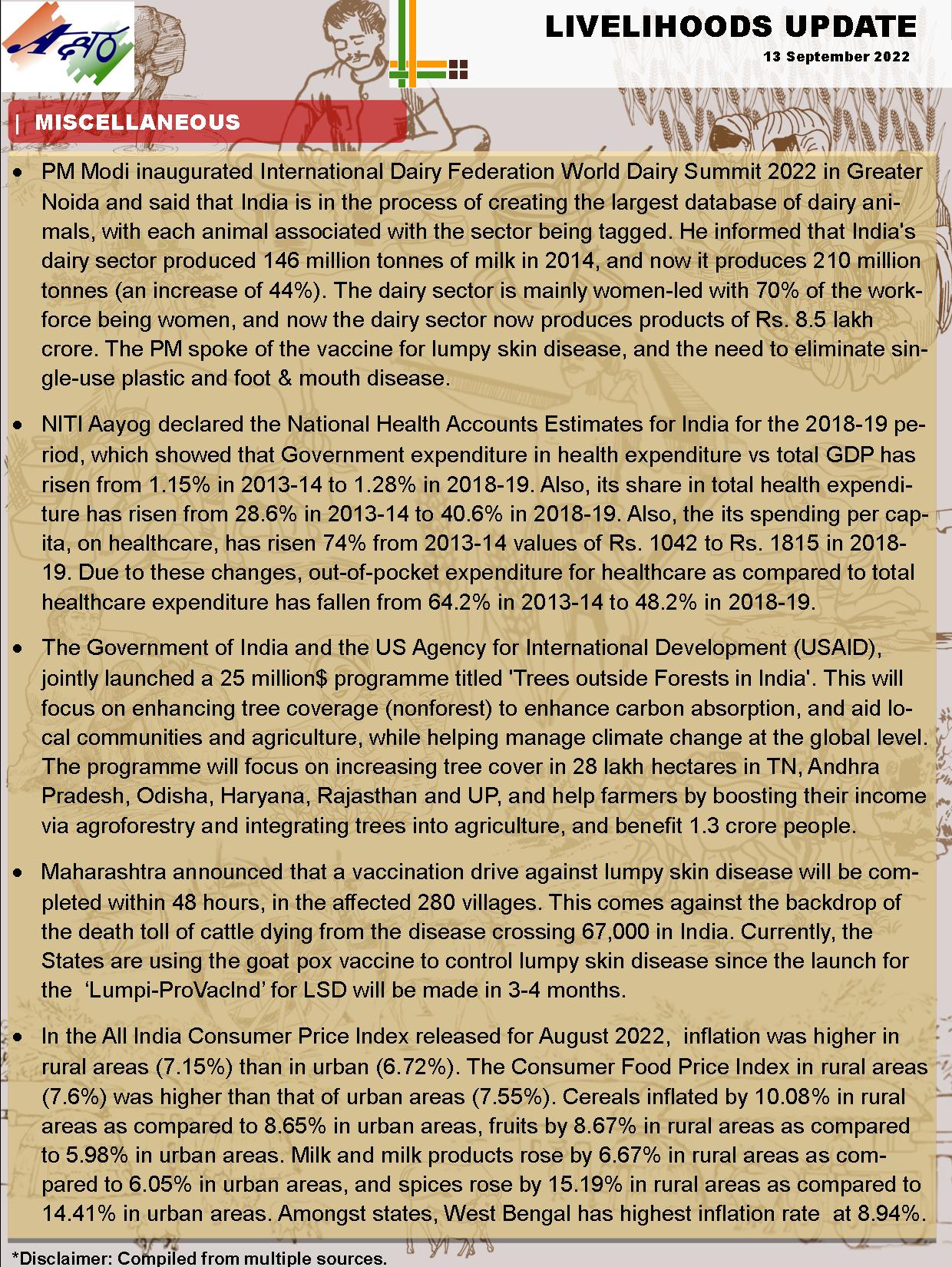 Livelihoods Update: 13 September 2022 : Akshara Livelihoods