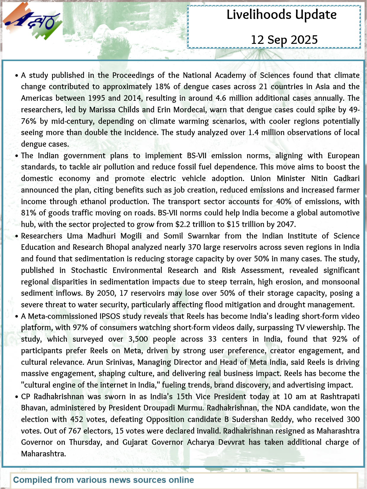 Livelihood Paper Livelihoods Update 12th Sep 2025 : Akshara Livelihoods